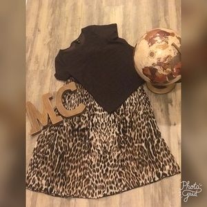 Brown Top & Cheetah Print Maxi Skirt